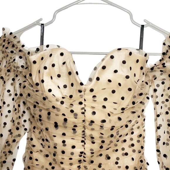 NWT MAJORELLE Secrets Tulle Ruched Polka Dot Dress in Dark Nude - Picture 6 of 10